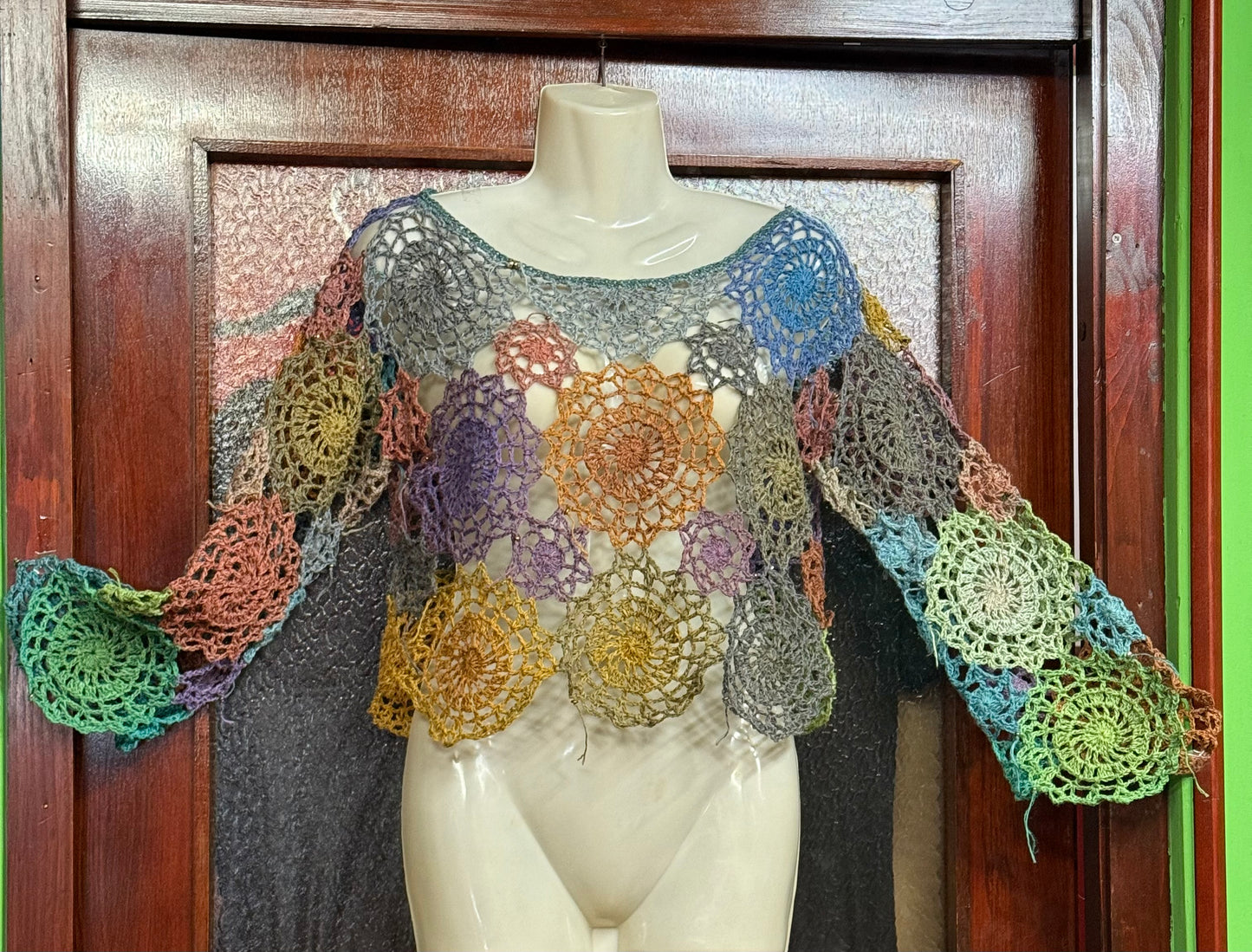 Handmade Circle colorful unique crochet blouse