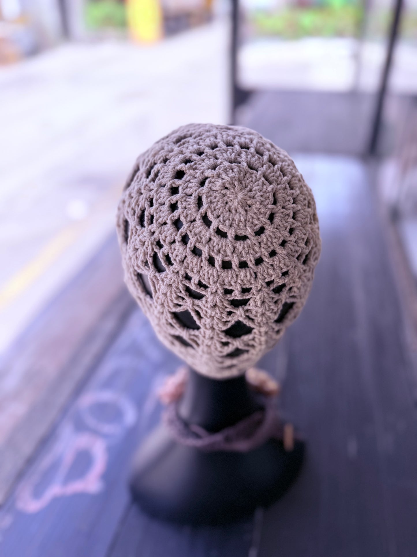 Mesh crochet beige beanie, handmade crochet hat