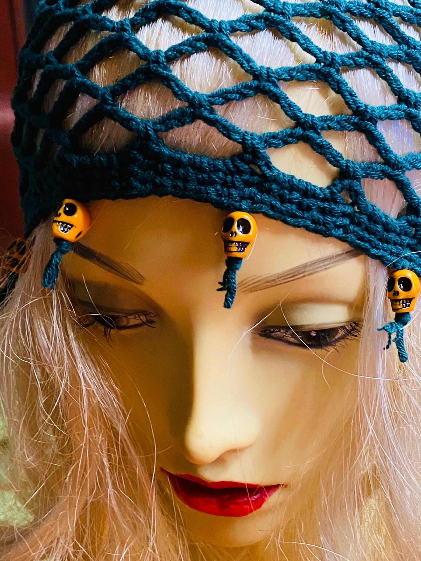 Skull mesh crochet beanie