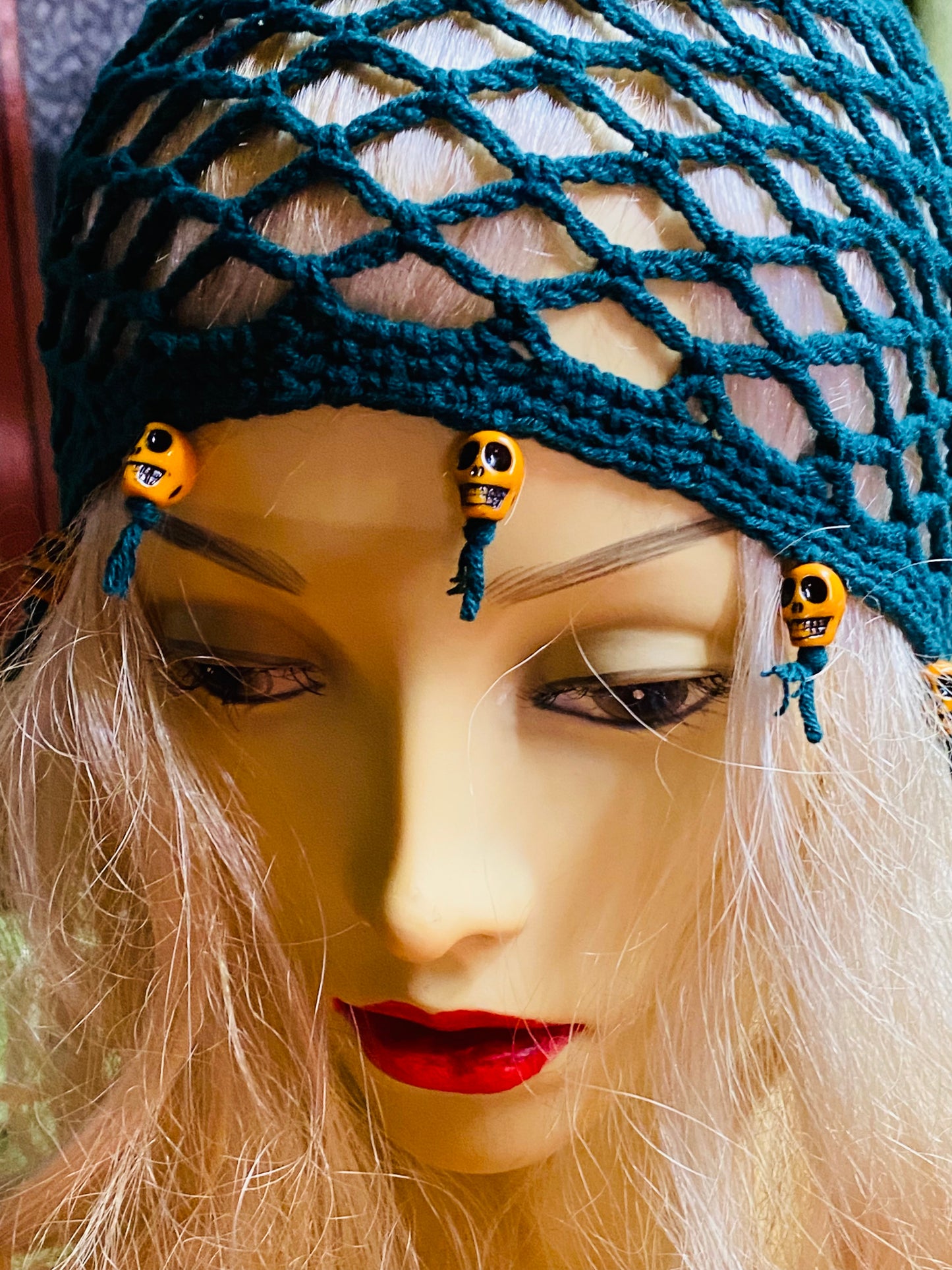 Skull mesh crochet beanie