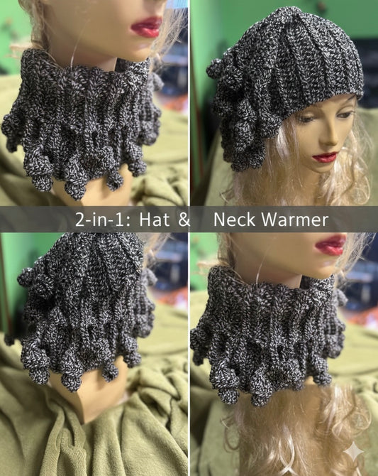 2 in 1 Crochet Cowl Beanie, Neck Warmer Hat,Convertible Winter Scarf, Handmade Dusty Rose Snood, Christmas Gift for Her, Adjustable Knit hat