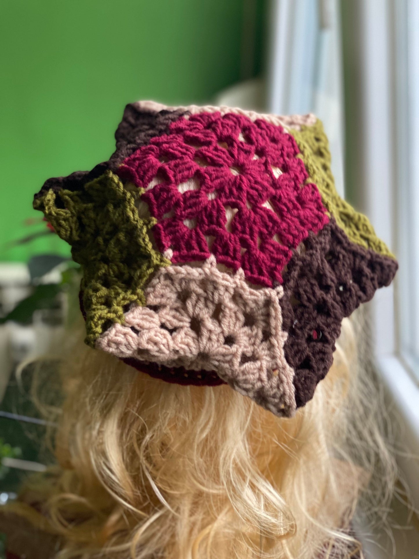 Crochet Star Beret Hat: Handmade Wool Blend, Granny Hexagon Design