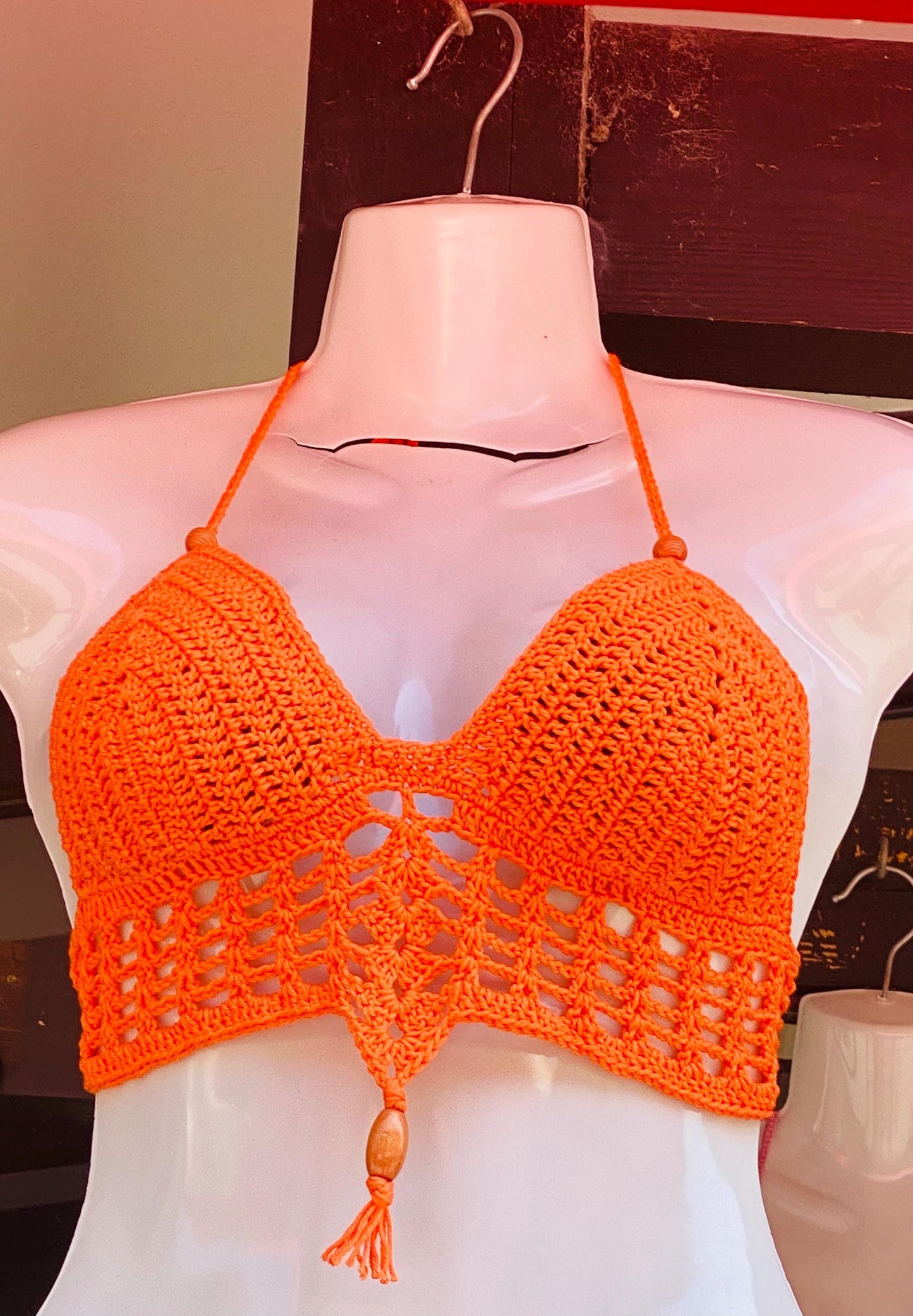 Crochet Festival Top, Boho Halter Crop Top, Hippie Bralette with Beads, Handmade Summer Beach Wear, Sexy Crochet Bra, Gift for Her, Rave Out