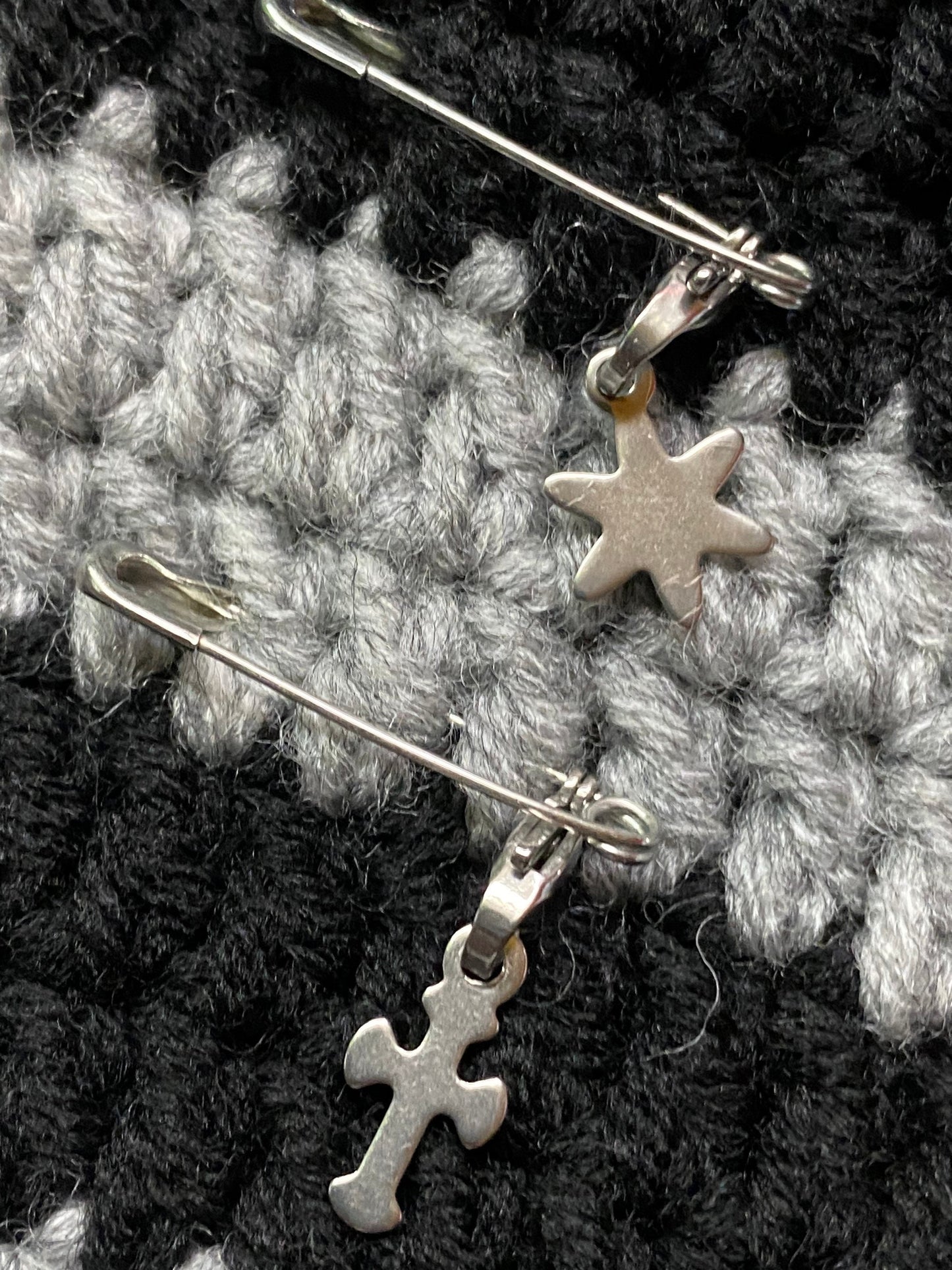 Cat chain beanie, custom Cat beanie, crochet cat ear pins beanie, cat hat, cat ears beanie with chain, star and cross, handmade gift