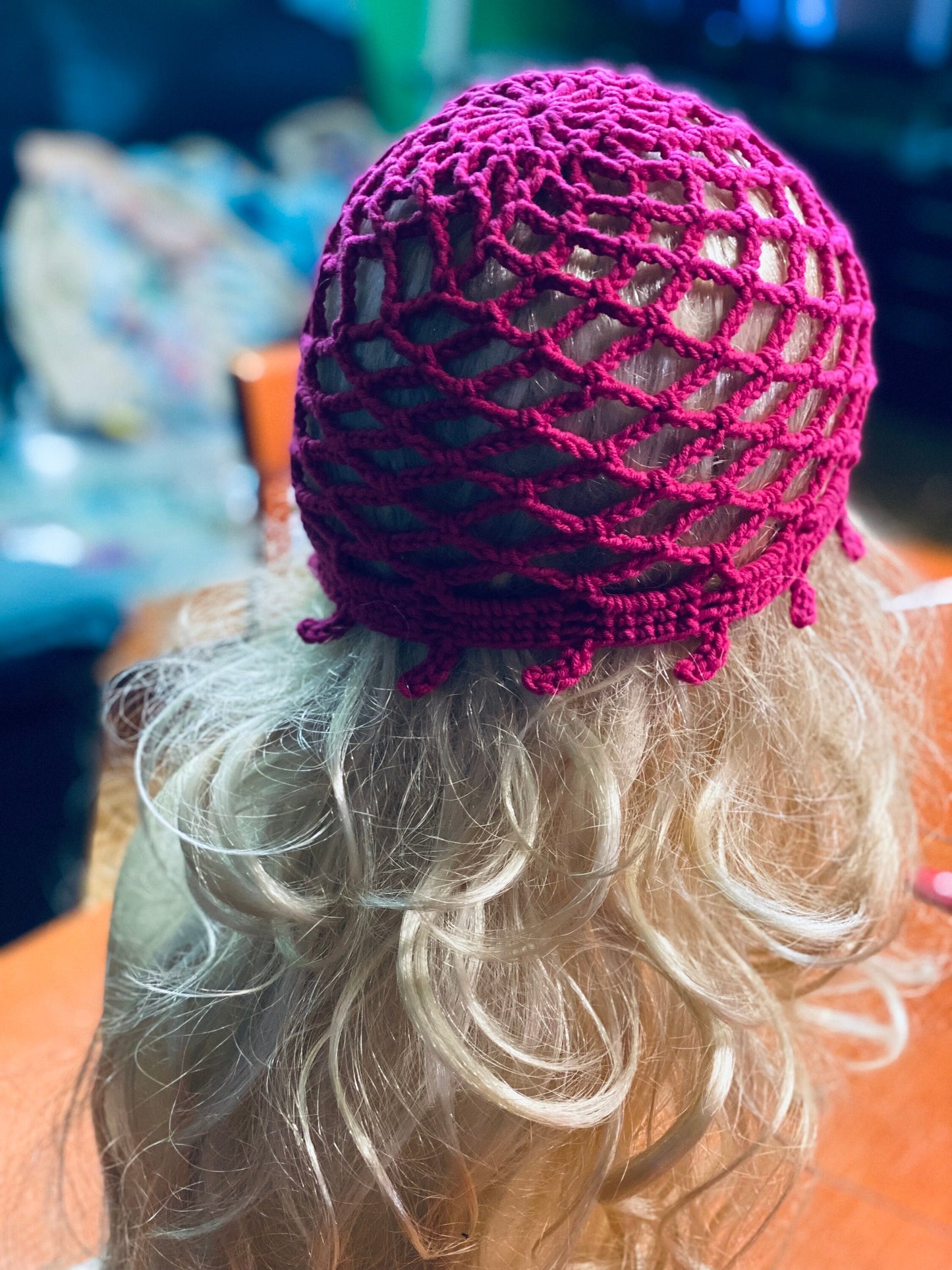 Magenta Mesh beanie, crochet mesh beanie, pink crochet mesh hat, handmade mesh hat, handmade gift, crochet web beanie