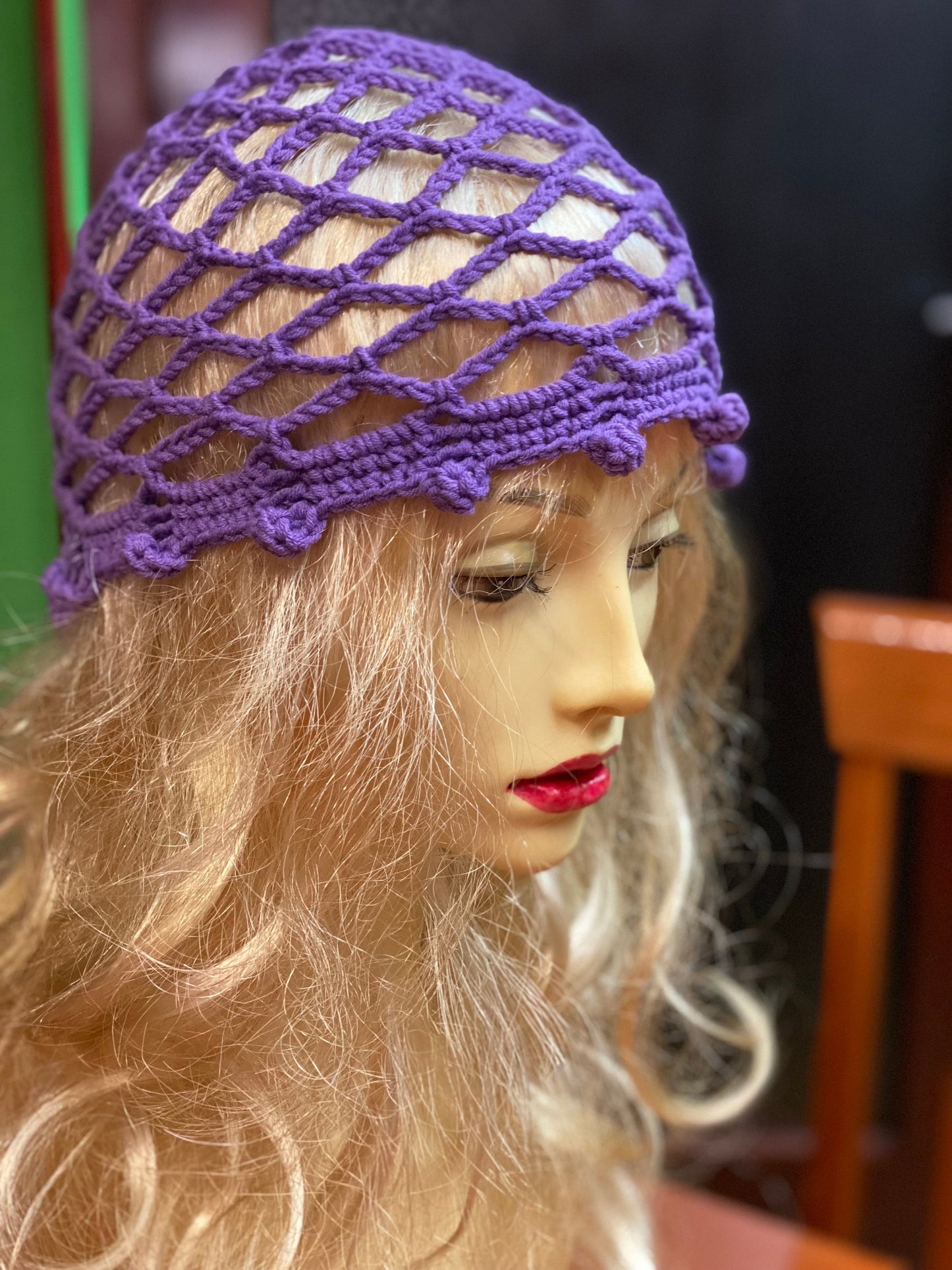 Purple Mesh beanie, netted mesh beanie, lilac crochet mesh hat, handmade mesh hat, handmade gift gift for her  crochet web beanie