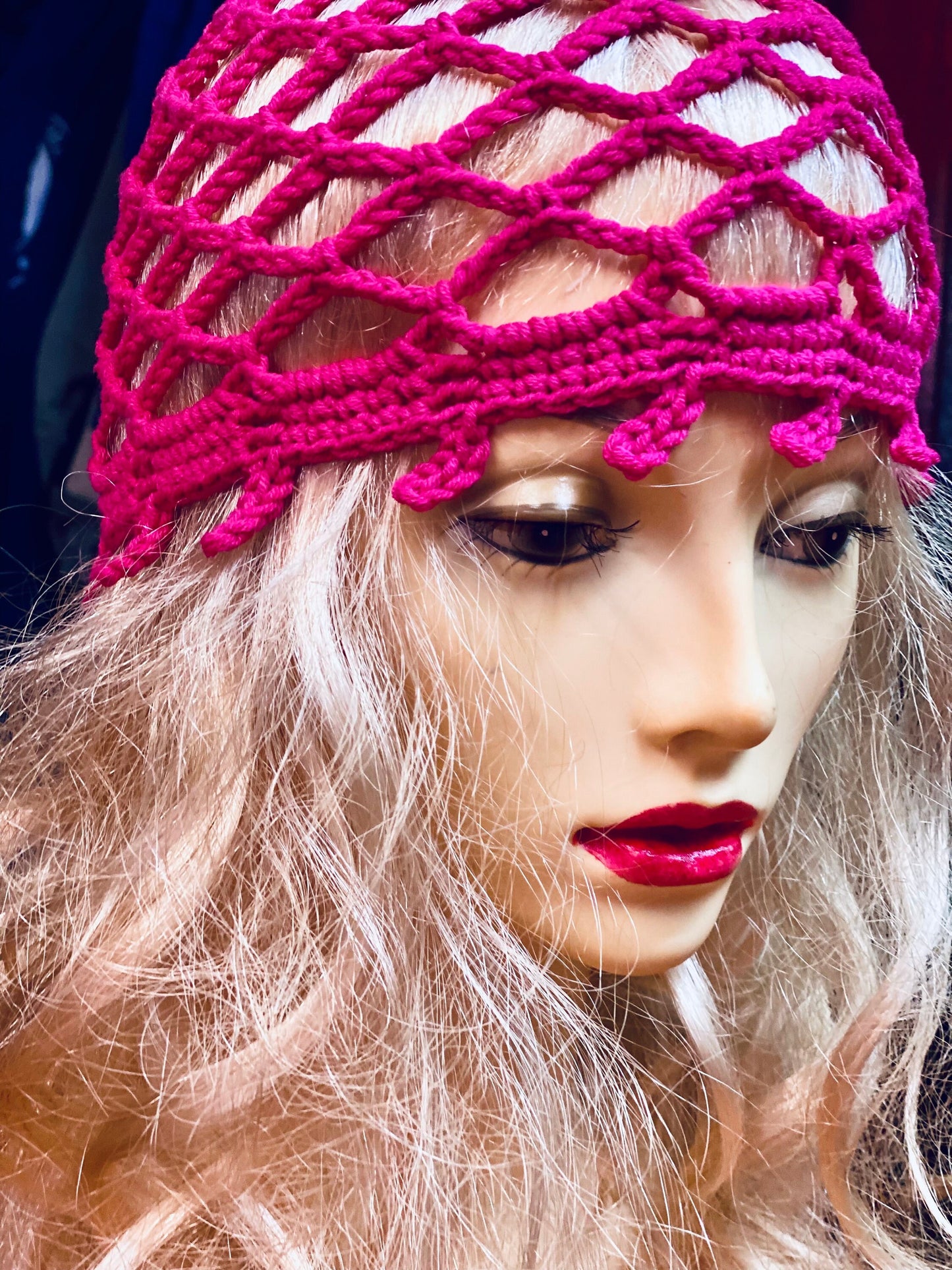 Magenta Mesh beanie, crochet mesh beanie, pink crochet mesh hat, handmade mesh hat, handmade gift, crochet web beanie