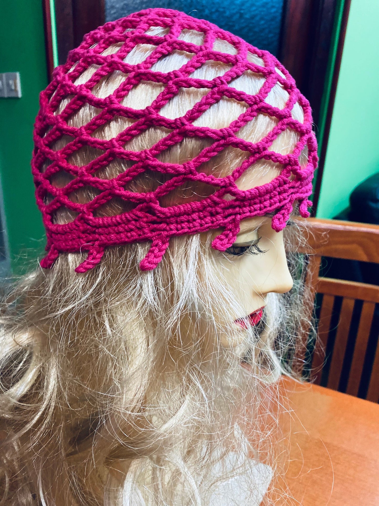 Magenta Mesh beanie, crochet mesh beanie, pink crochet mesh hat, handmade mesh hat, handmade gift, crochet web beanie
