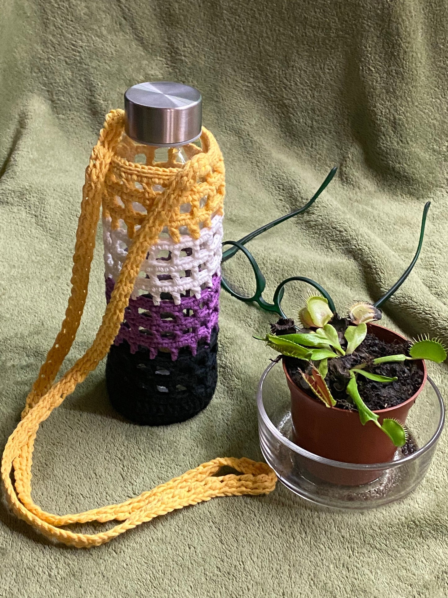 LGBT Pride Non-Binary Flag Crochet Bottle Holder Crossbody Bag