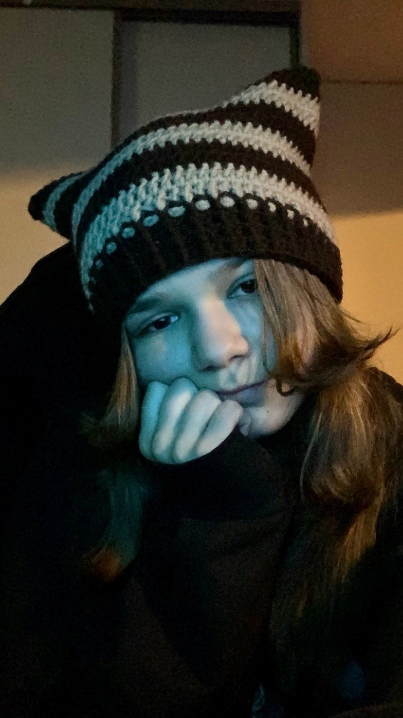 Striped Crochet Cat Ears Beanie: Handmade Wool Blend Hat