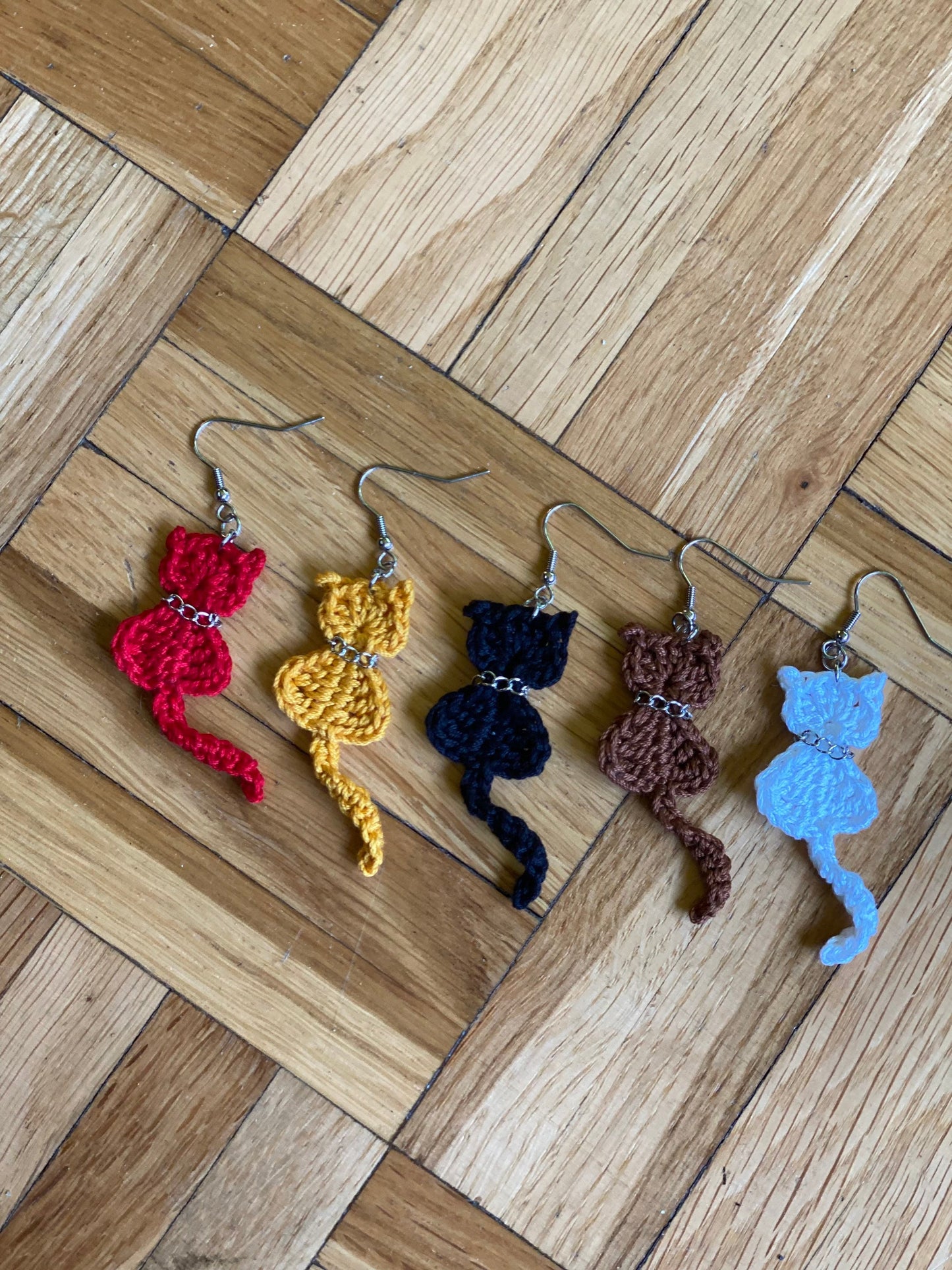 Crochet Cat Earrings: Handmade Cotton Yarn, Stainless Steel