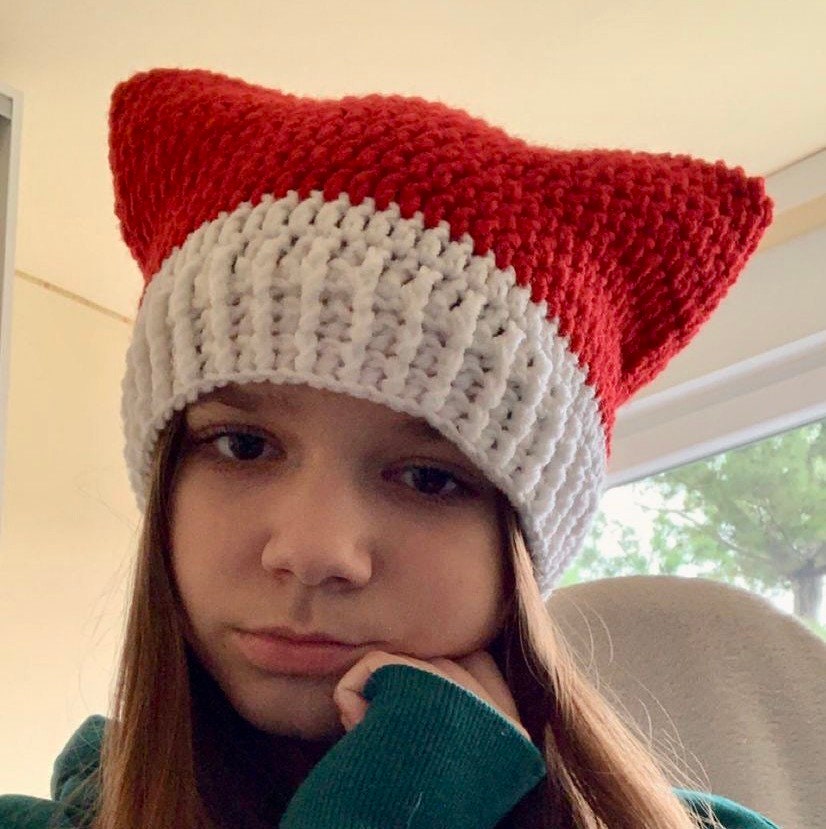 Cat ears beanie, striped handmade Cat hat, beige brown Cat hat, Olive Cat hat, crochet black handmade Cat beanie