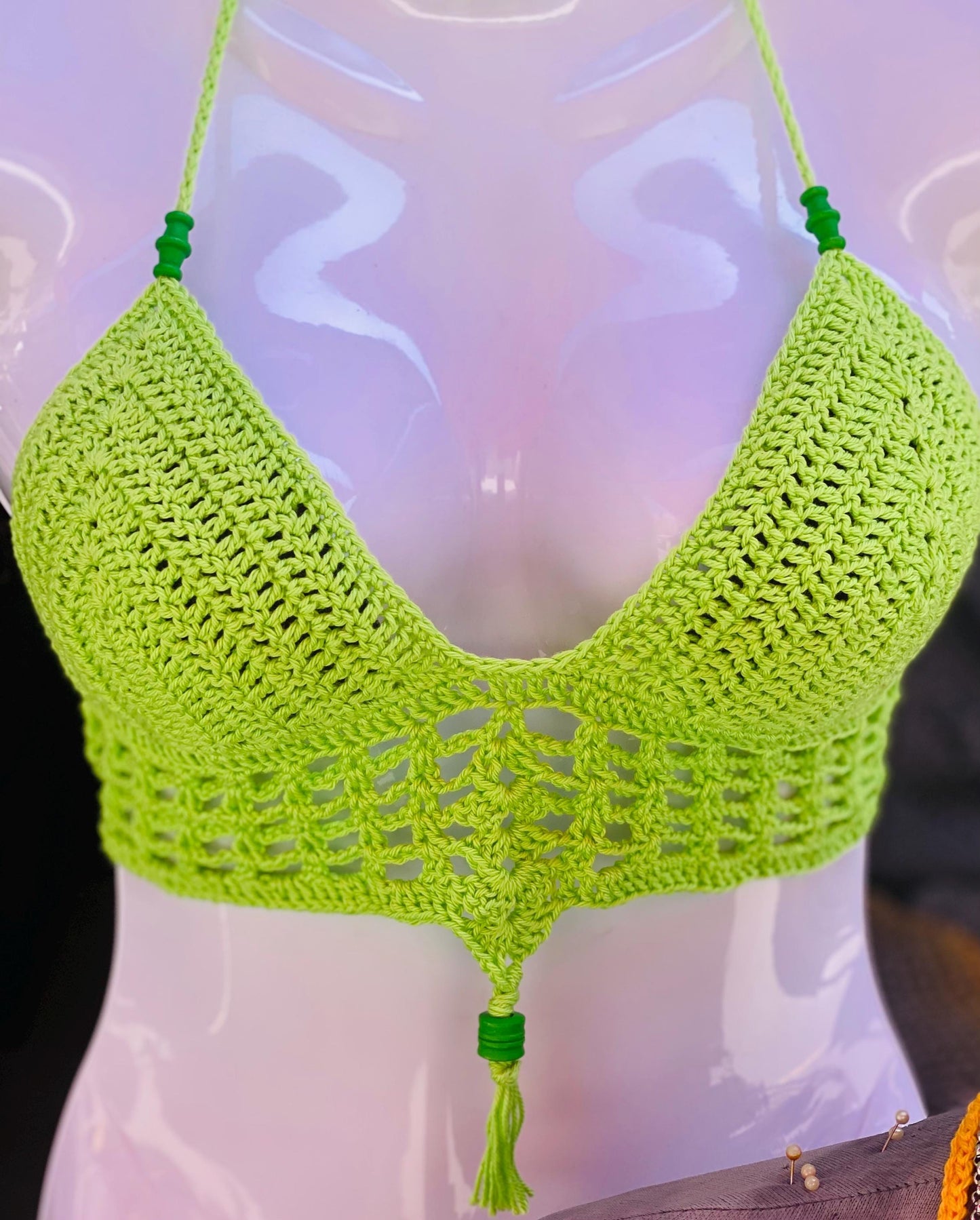 Crochet Festival Top, Boho Halter Crop Top, Hippie Bralette with Beads, Handmade Summer Beach Wear, Sexy Crochet Bra, Gift for Her, Rave Out
