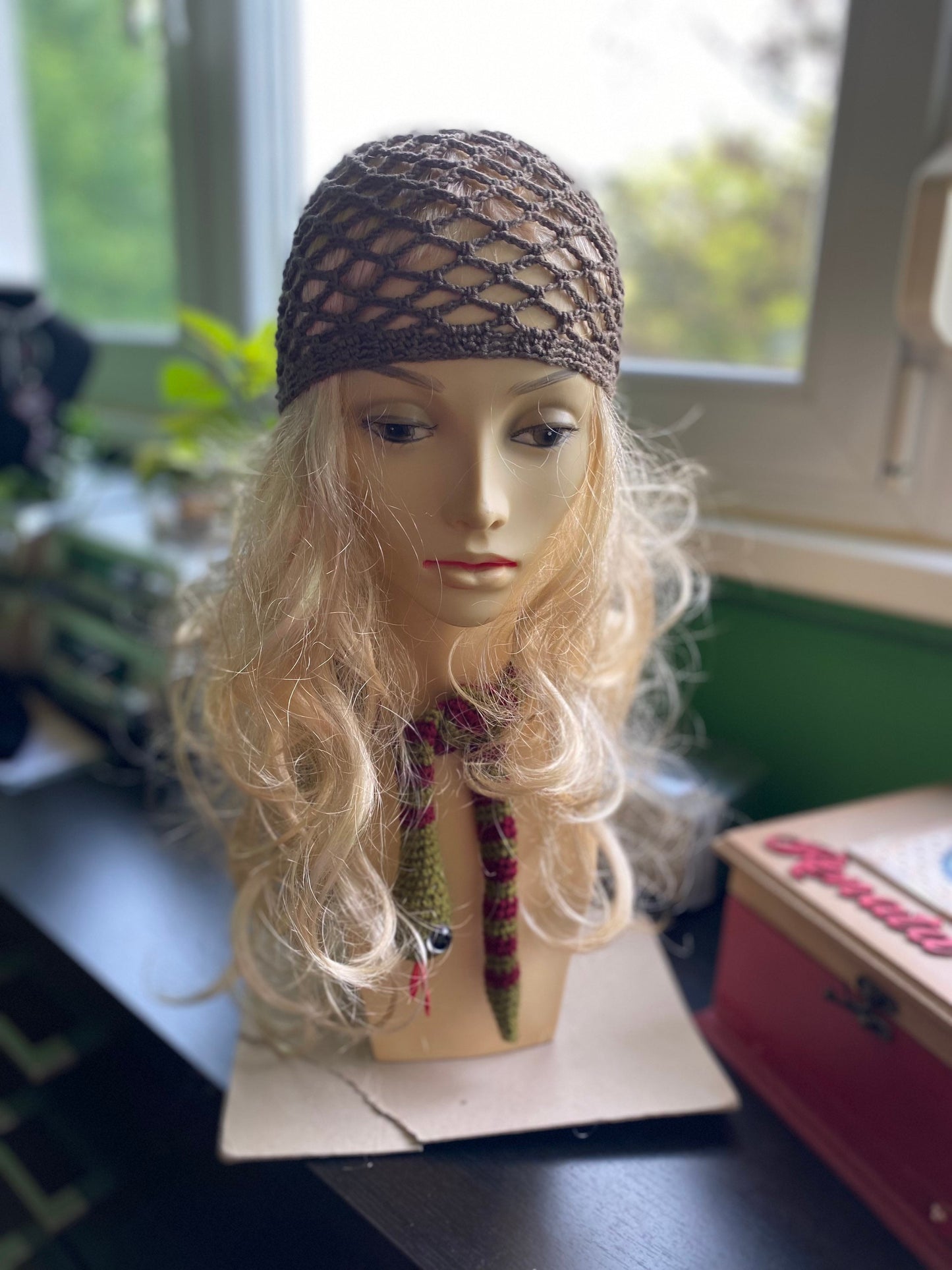 Crochet mesh hat, Olive mesh crochet beanie, web beanie, olive crochet beanie, mesh crochet hat, viscose&silk hat, crochet hat, hair net