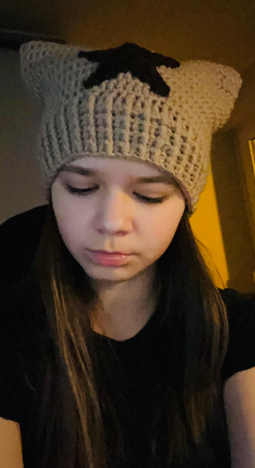 Crochet Cat Ear Beanie: Custom Star Hat, Wool Blend