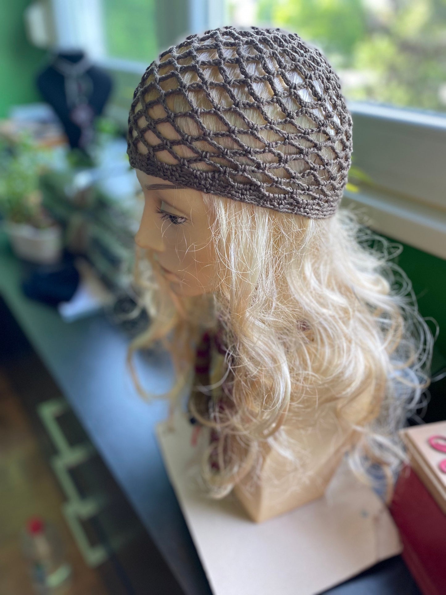 Crochet mesh hat, Olive mesh crochet beanie, web beanie, olive crochet beanie, mesh crochet hat, viscose&silk hat, crochet hat, hair net