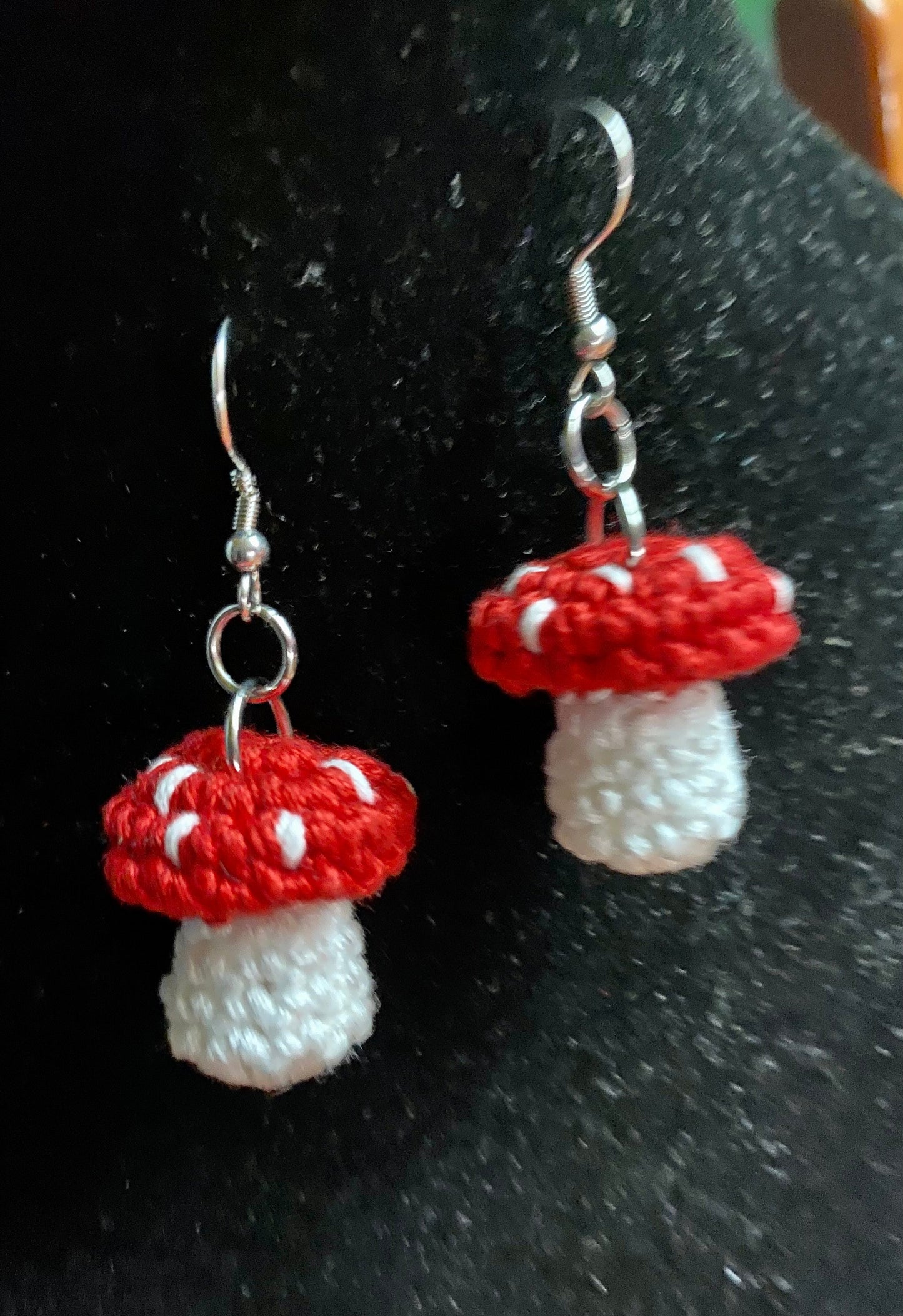 Crochet Cat Earrings: Handmade Cotton Yarn, Stainless Steel