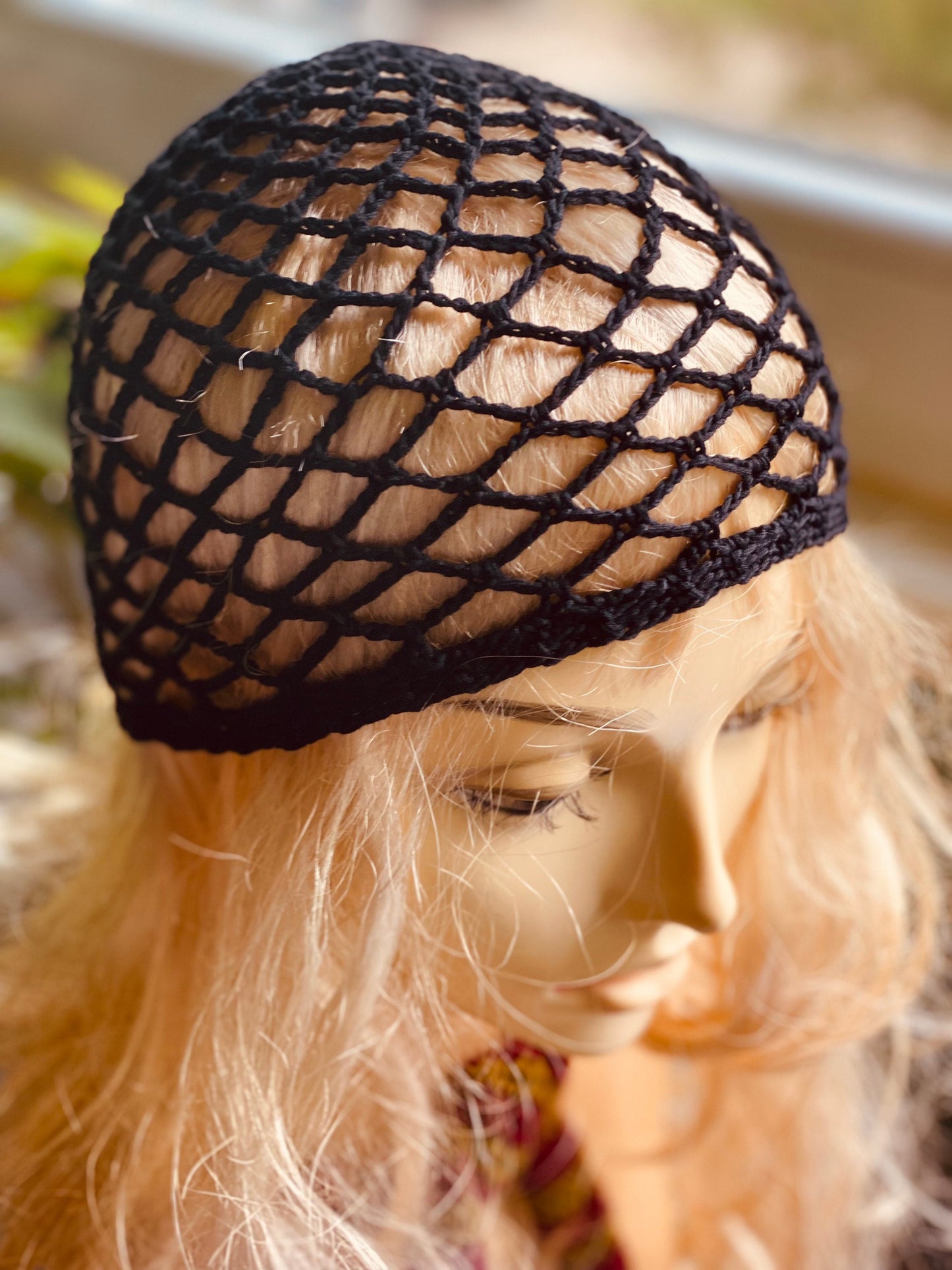 Black Mesh beanie, netted mesh beanie, crochet mesh hat, handmade mesh hat, handmade gift, gift for her, crochet web beanie