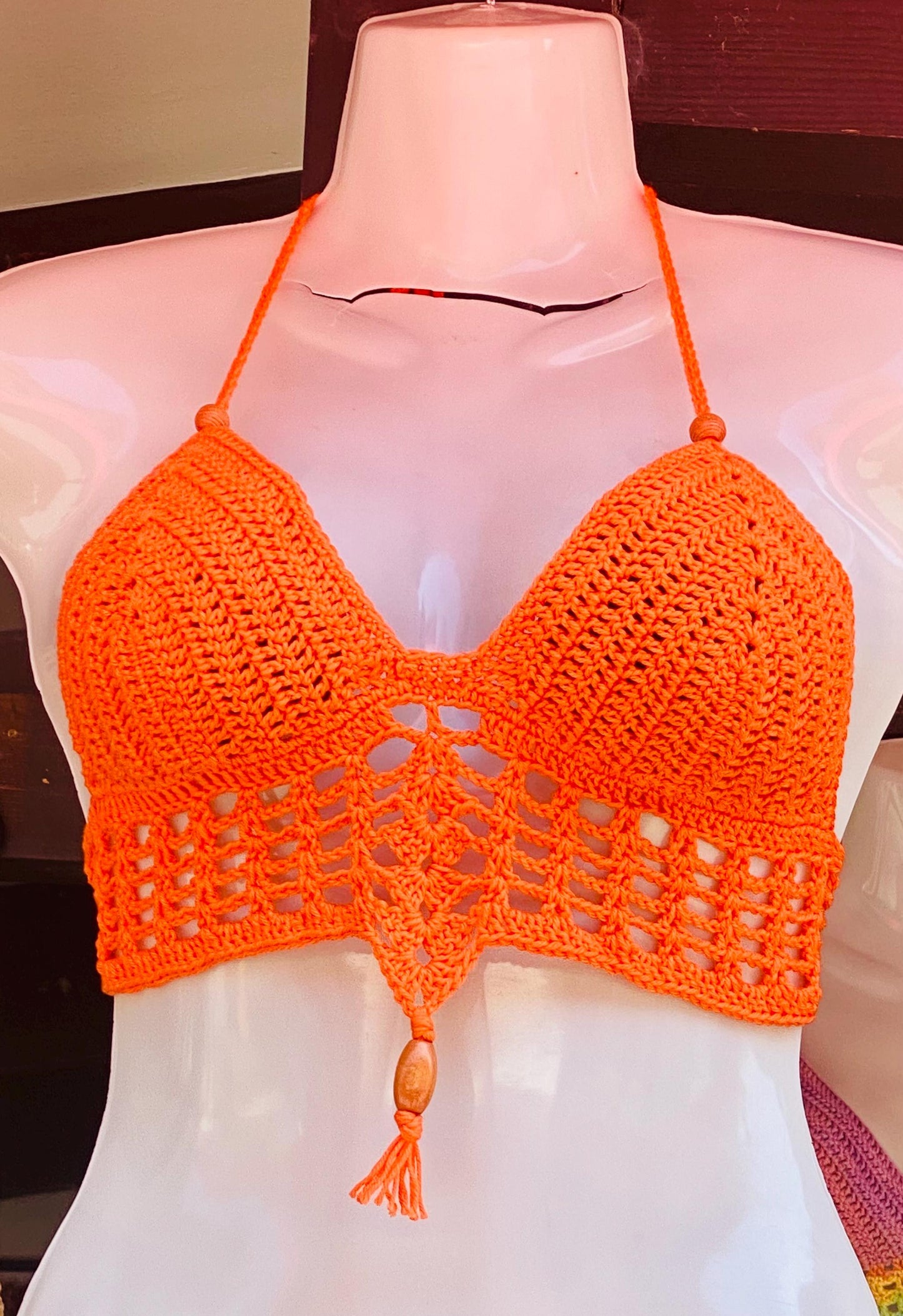 Crochet Festival Top, Boho Halter Crop Top, Hippie Bralette with Beads, Handmade Summer Beach Wear, Sexy Crochet Bra, Gift for Her, Rave Out