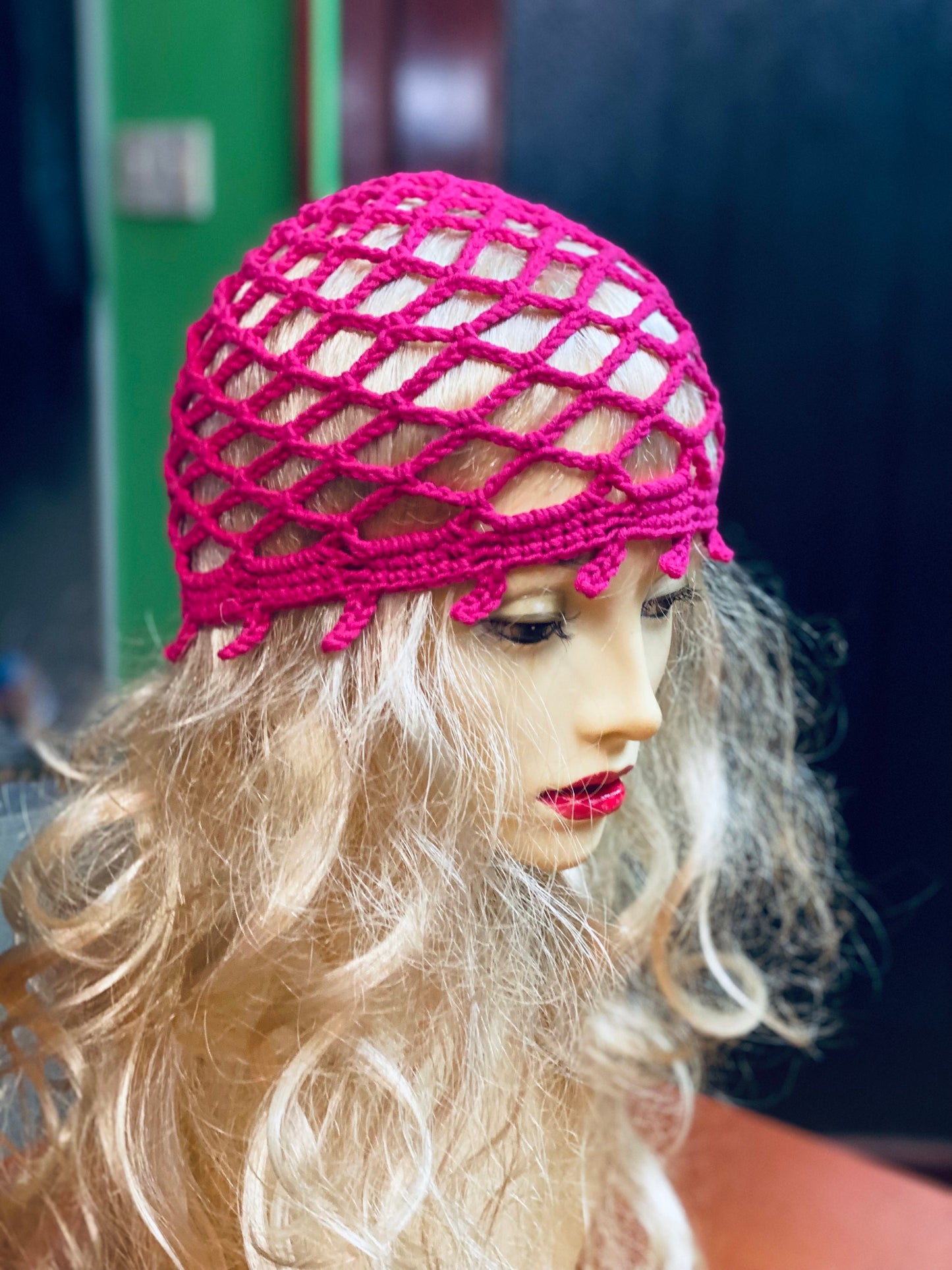 Magenta Mesh beanie, crochet mesh beanie, pink crochet mesh hat, handmade mesh hat, handmade gift, crochet web beanie