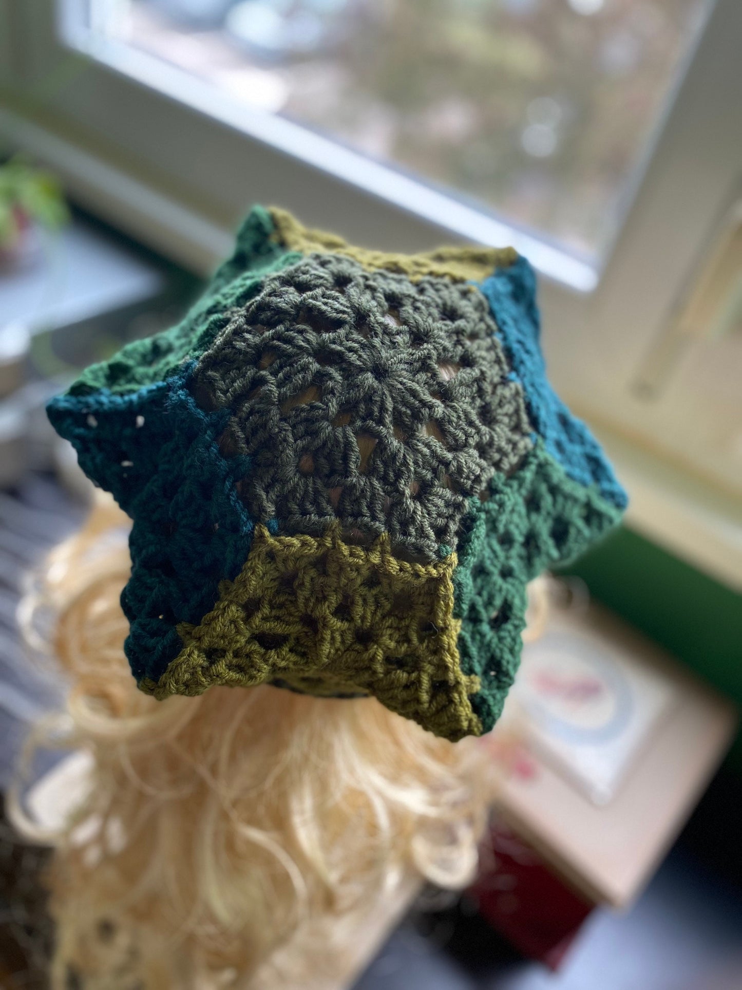 Handmade Crochet Star Hat: Wool Blend Beret