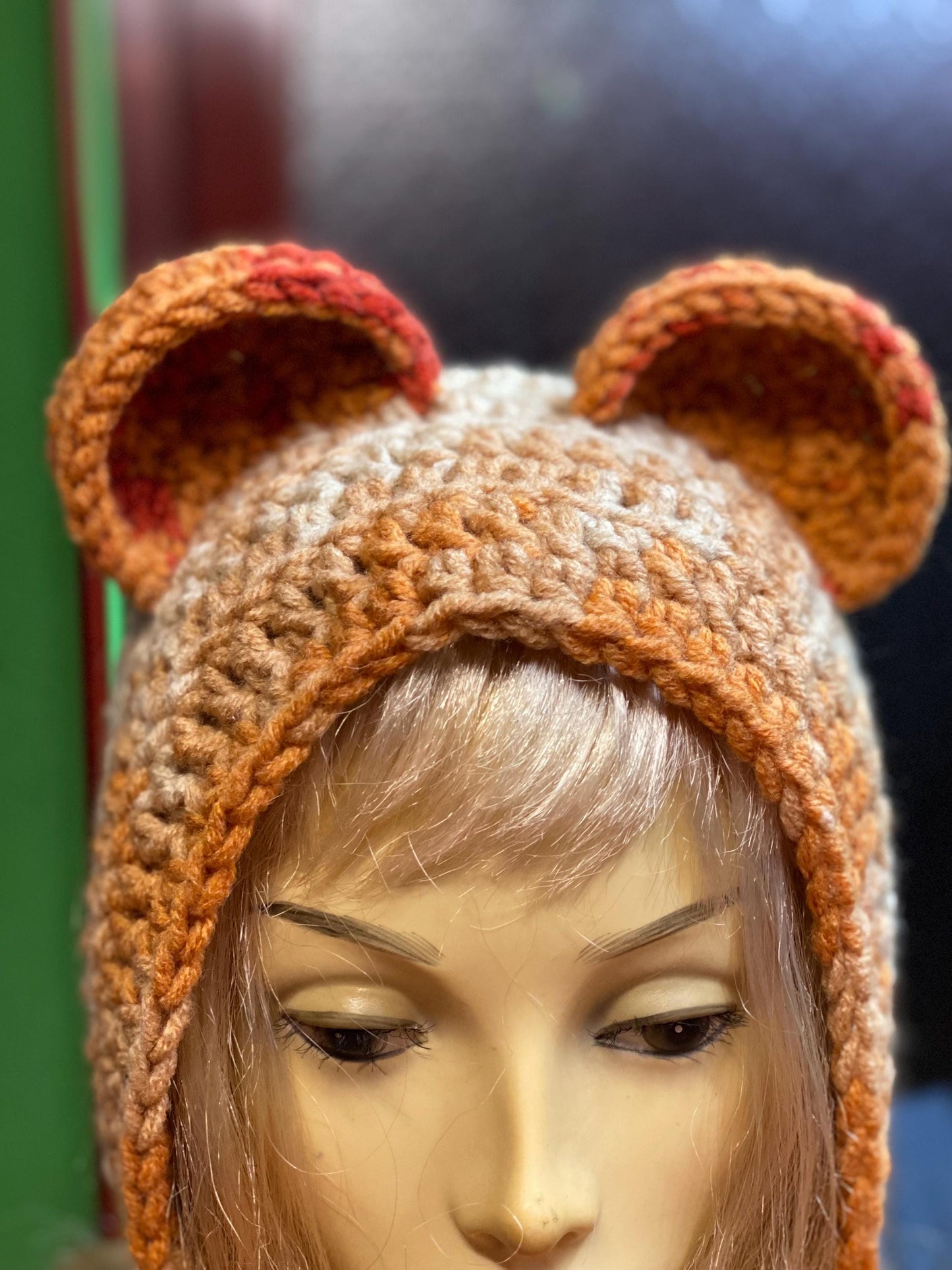 Handmade Black Bear Ear Bonnet with Ties, Crochet Animal Ear Beanie, Gothic Aesthetic Winter Hat, Cute Bear Ear Hood with Tassels, Coquette