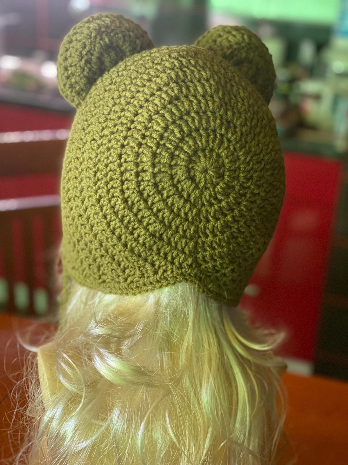 Handmade Bear Ear Bonnet with Ties, Crochet Animal Ear Beanie, Gothic Aesthetic Winter Hat, Cute Bear Ear Hood with Tassels, Coquette