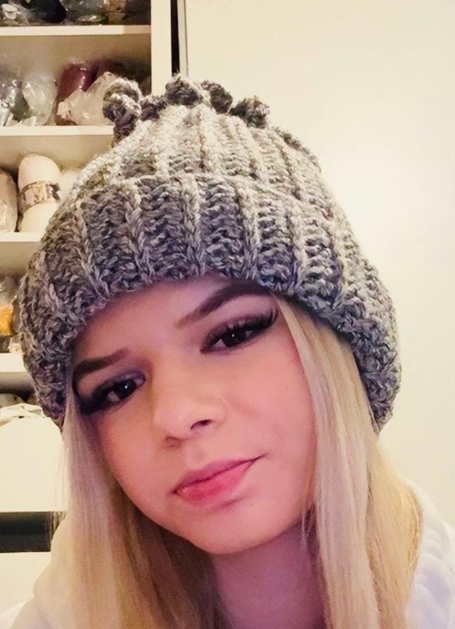 Grey Melange Spiral Crochet Beanie – Handmade Warm Winter Hat with Unique Twists, bobble hat