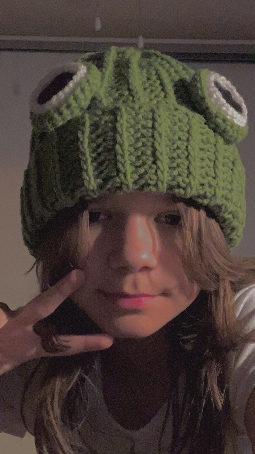 Frog beanie, frogie, frogy alt crochet handmade winter beanie, hat