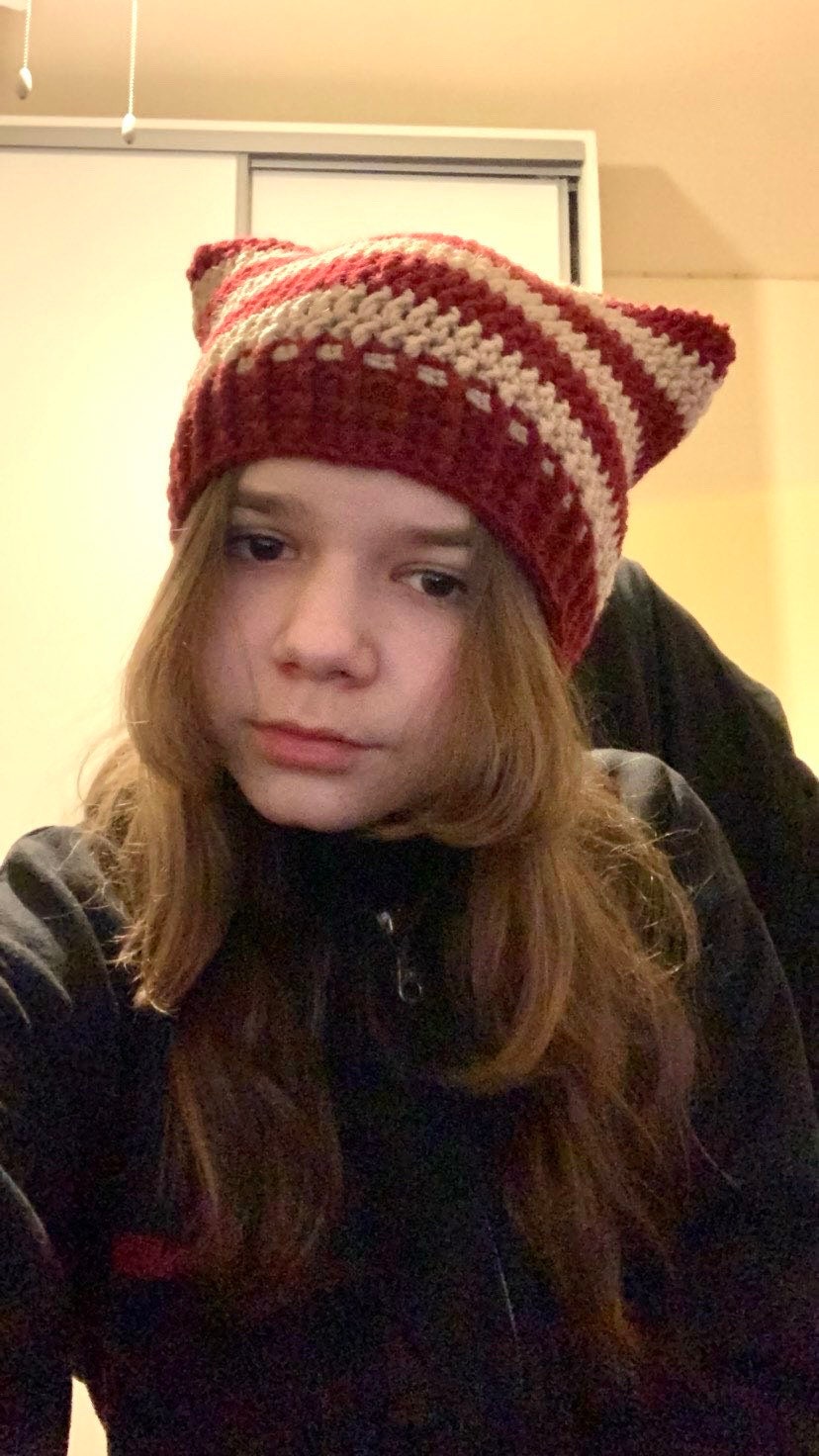 Cat beanie, striped crochet hat, RenaDiDesign | Handmade Crochet Cat Ear Beanie - Soft Chunky Knit Winter Hat