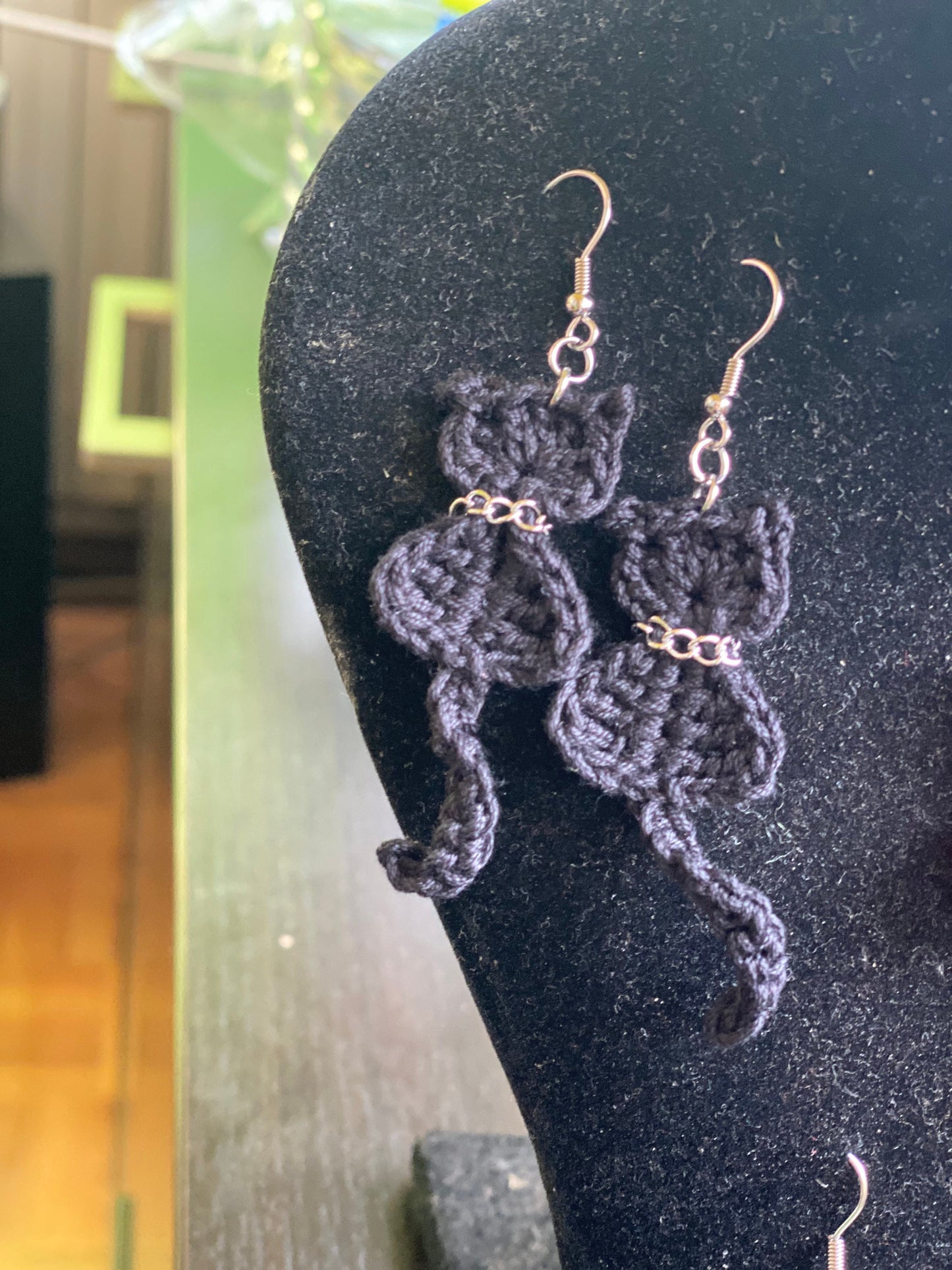 Handmade Crochet Cat Earrings: 100% Cotton, Stainless Steel Hook