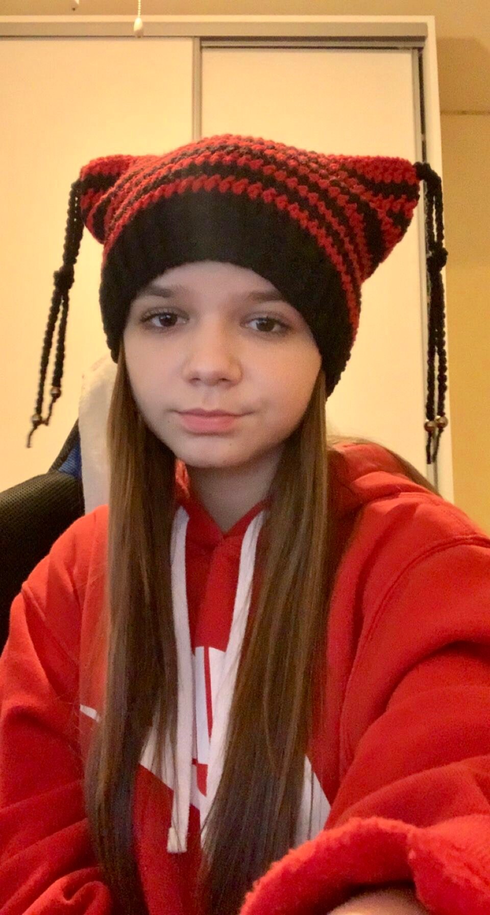 Crochet Cat Ear Beanie: Handmade Wool-Blend Striped Hat