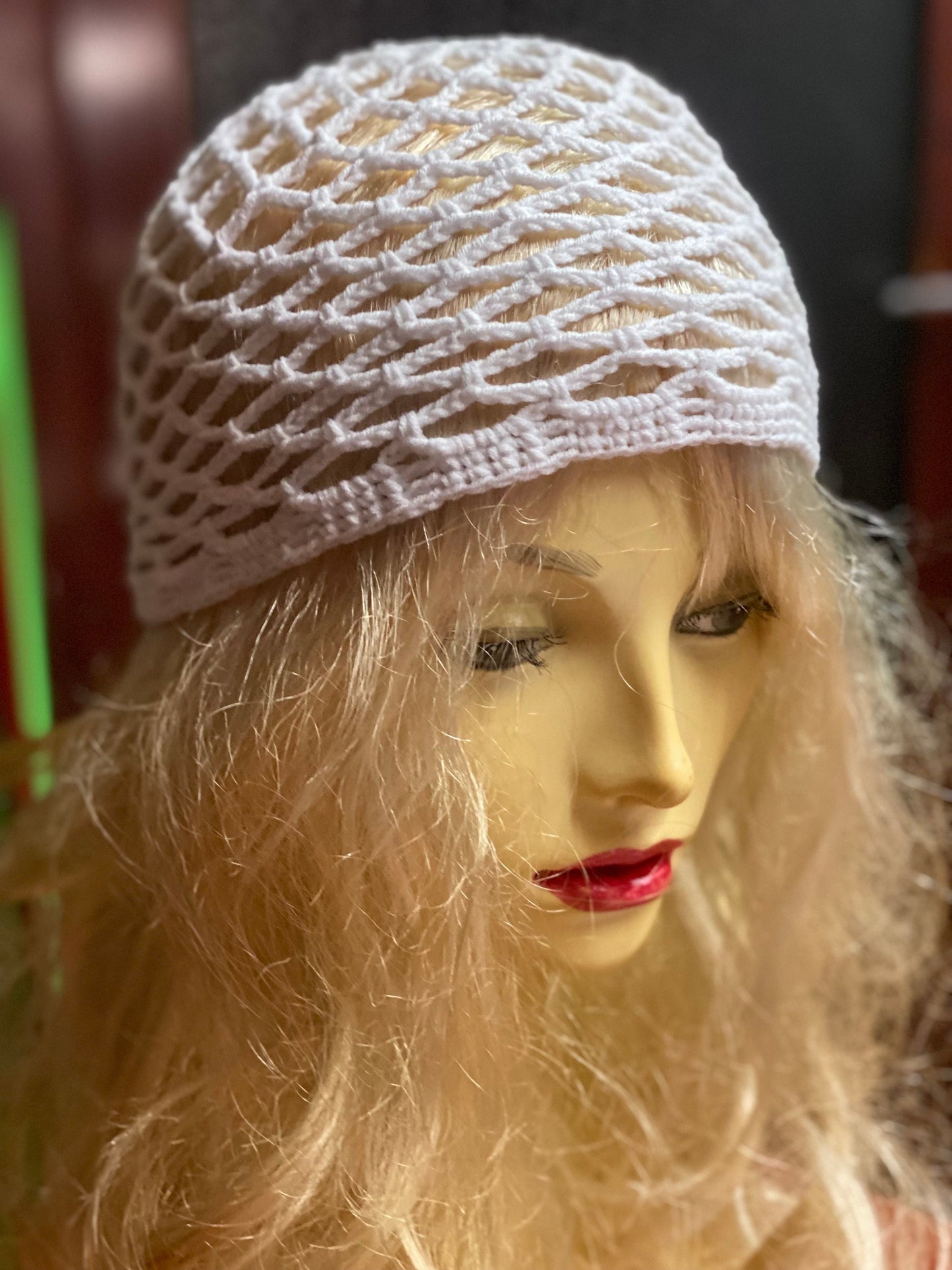 Crochet mesh beanie, black mesh hat, netted mesh beanie, crochet web hat, handmade hat, handmade gift, emerald green mesh beanie