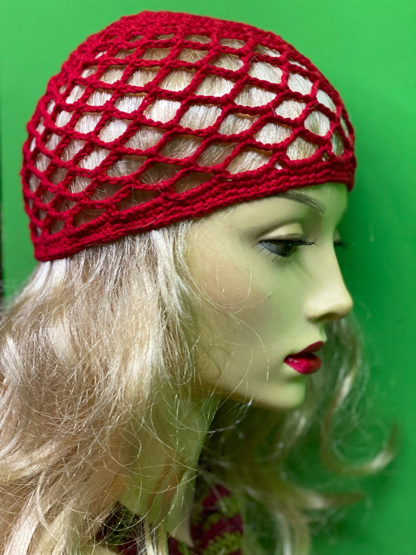 Red crochet mesh beanie, black netted mesh beanie, green crochet mesh hat, handmade mesh hat, handmade gift, gift for her, web hat