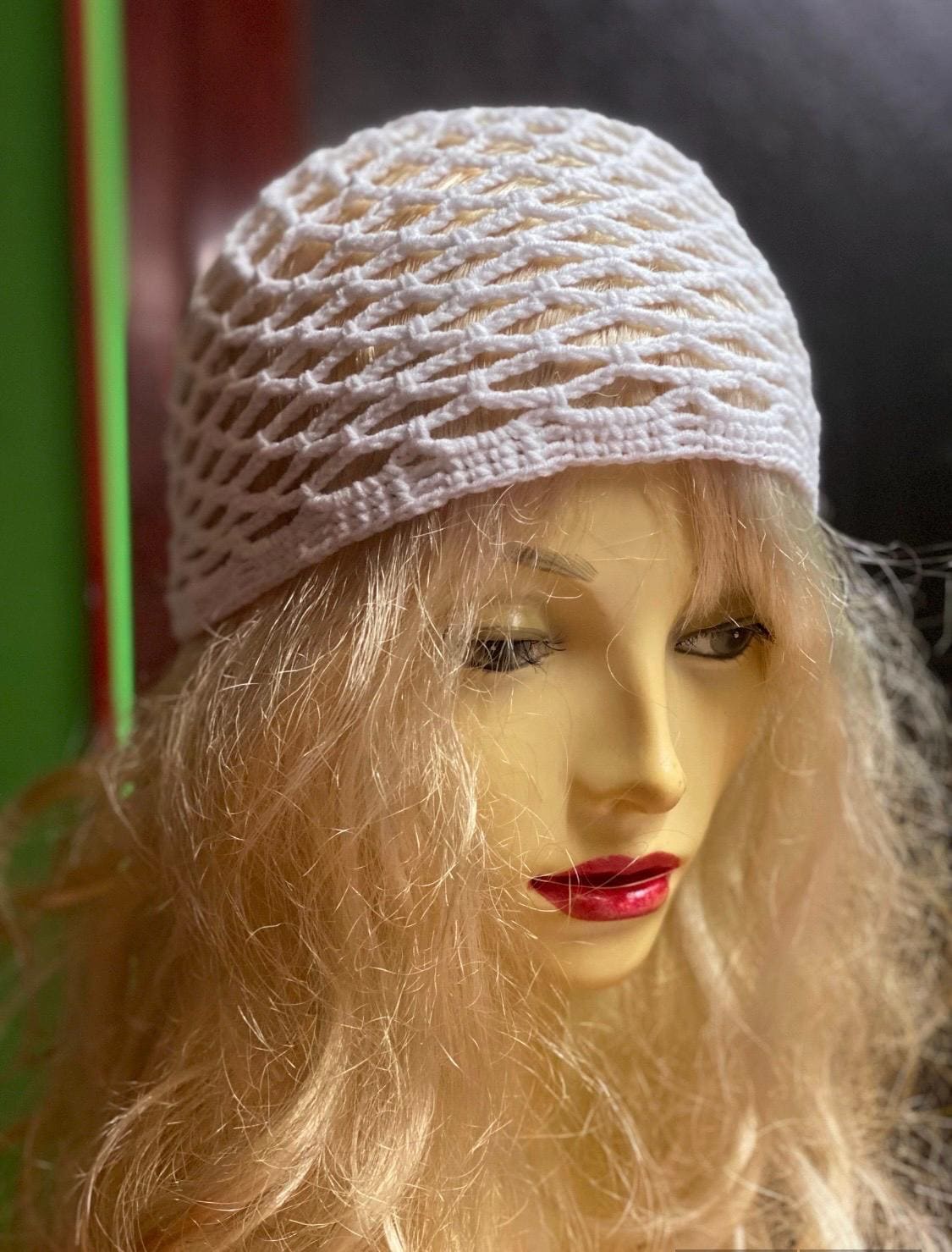 Boho Mesh Crochet Beanie – Lightweight Net Knit Hat in Multiple Colors